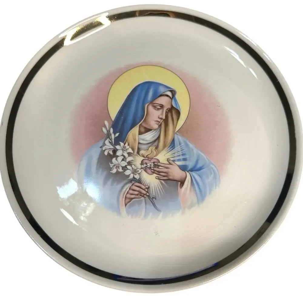 Mother Mary Sacred Heart Decorative Plate Warranted 22k Gold trim.